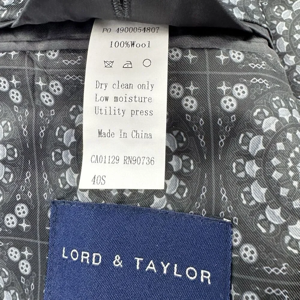Tallia Lord & Taylor Blazer Mens 40S Gray 100% Wool Sport Coat Pattern Lining